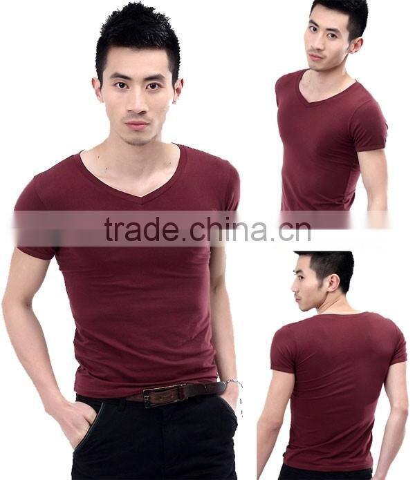 bulk wholesale Men's V-Neck Short Sleeve T-Shirt Slim Basic Tee Top Plain T Shirts For Printing