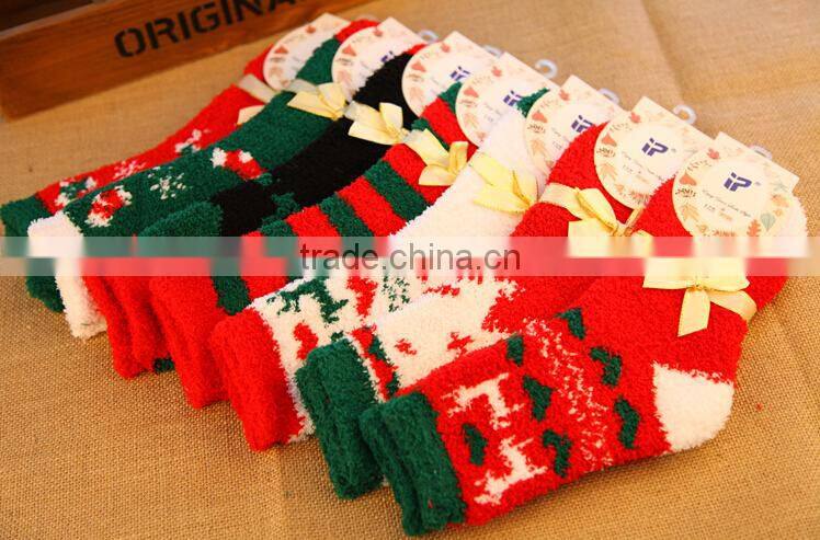 Wholesale Christmas market sleep warm socks fleece lined socks