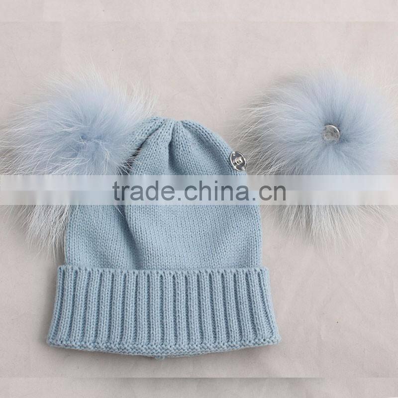 Myfur Wholesale Children's Fall Winter Hat Striped Wool Hat Knitted Baby Beanie Hat with Fur Ball