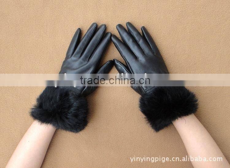 new design high quality rabbit fur lined leather gloves for winter
