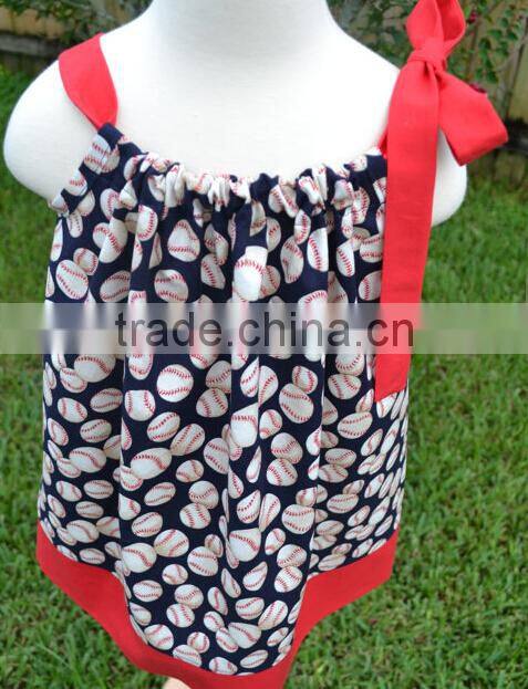 Navy and red Baseball Pillowcase Dress for little girls toddler