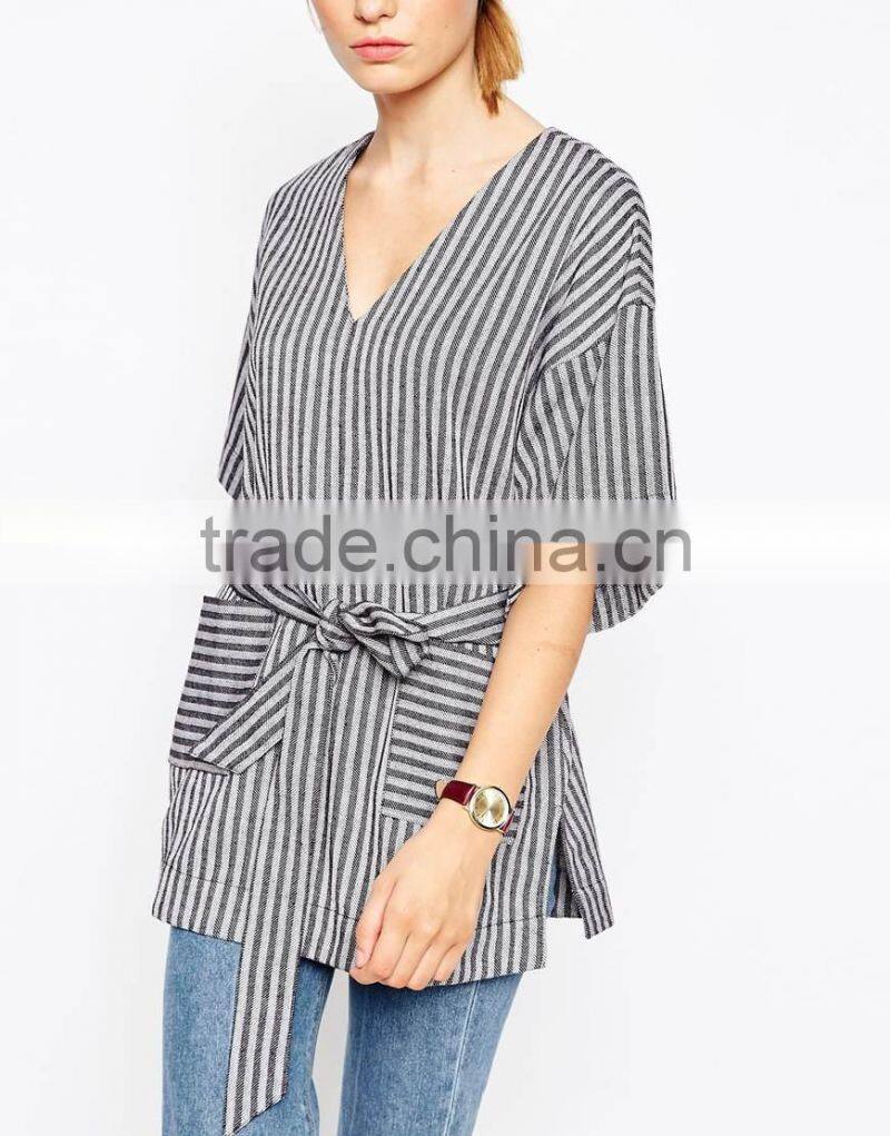100% Cotton new arrial china wholesale belted T-Shirt women custom t shirt