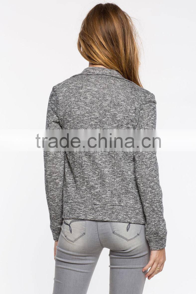 Fashion notch collars zip-up motocycle jacket winter woman jacket