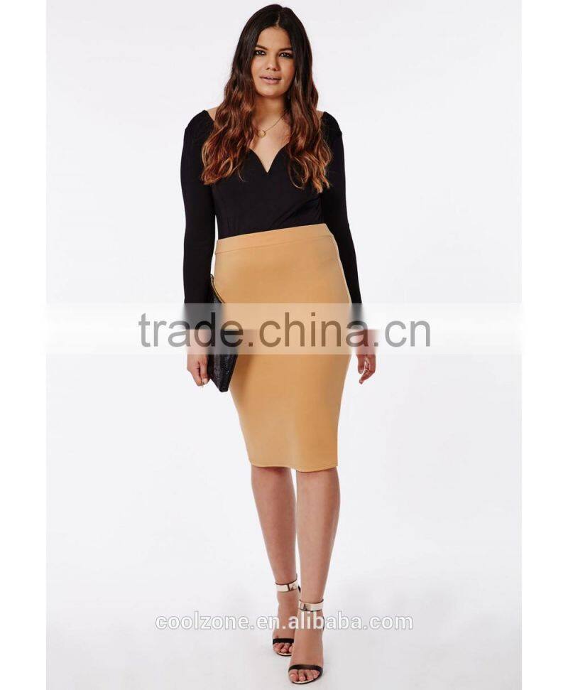 Plus size bodycon fit midi skirt wholesale ladies skirt fashion 2015