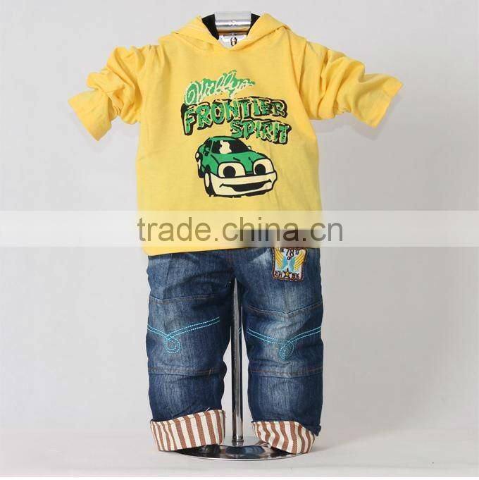 2016 New Autumn And Spring Yellow Boys Clothes Set 3Pcs: Jacket and T Shirt and Jean Pants Clothing 100% Same Like Picture