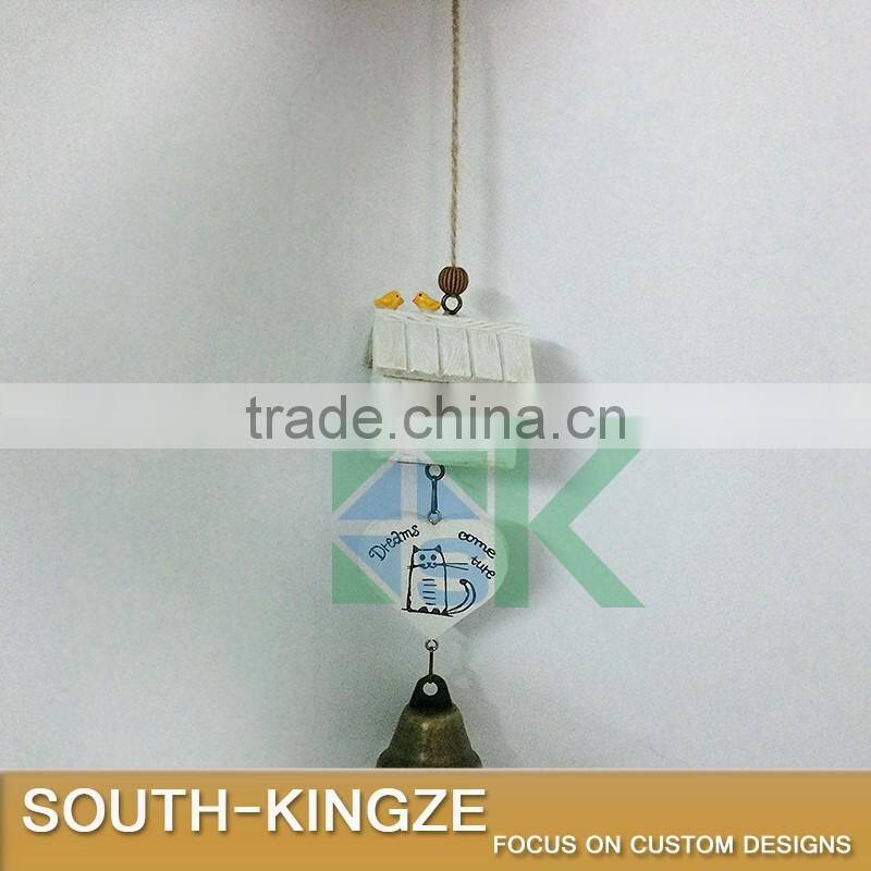 White Wood House Cat Plate Brass Stainless Ringing Bell