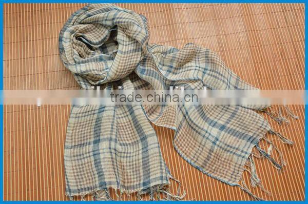 High quality 100% linen classic plaid men scarf