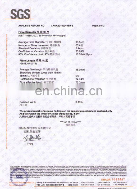 Sharrefun hot sale 100% pure cashmere tops white color 16.0-16.5mic/46mm