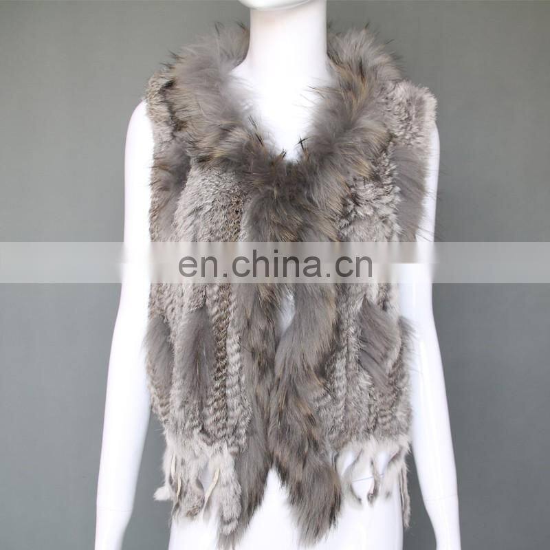 Real rabbit fur knitted weaven pattern fur vest/gilet