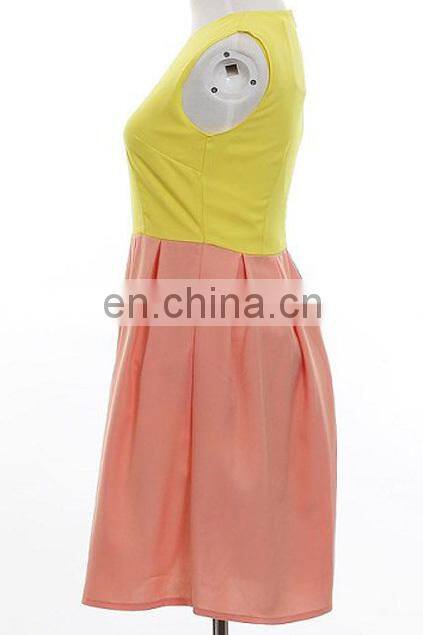 CHEFON Color Block Pleated Sleeveless modest casual dresses