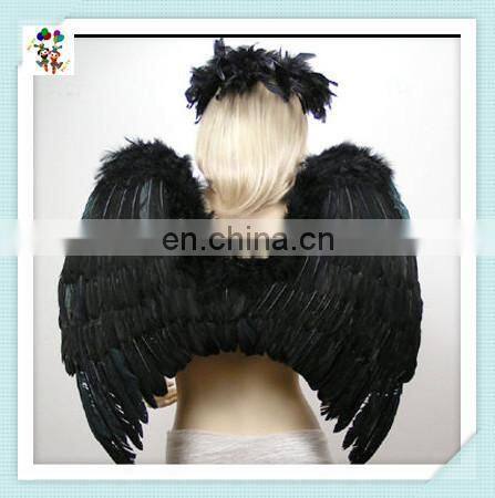 Gothic Fairy Dress Up Party Prop Black Feather Angel Wings with Halo HPC-0811