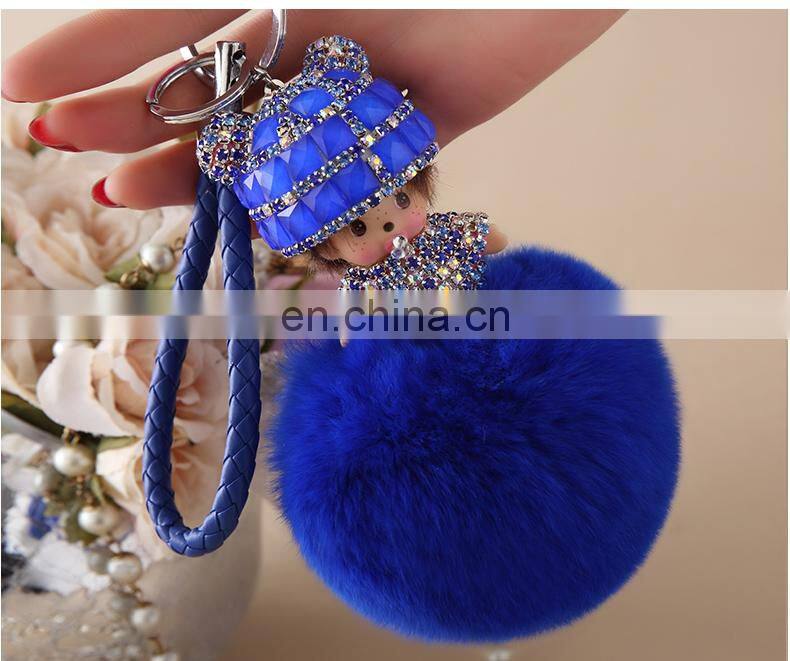 Lovely Monchichi Key Chain Luxury Crystal Key Ring Monchhichi Keychain