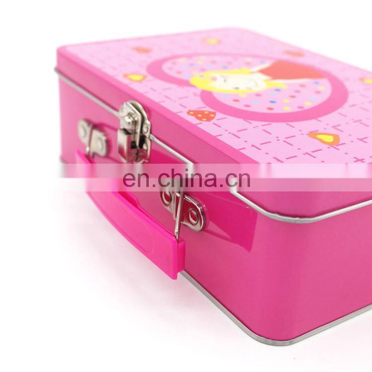 Cartoon tin lunch box 194*130*70mm with lock and key for children