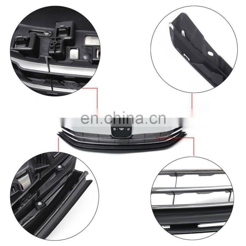 Chrome Black Front Upper Grill Grille 2016-2017 for Honda Accord Sedan 9th Gen