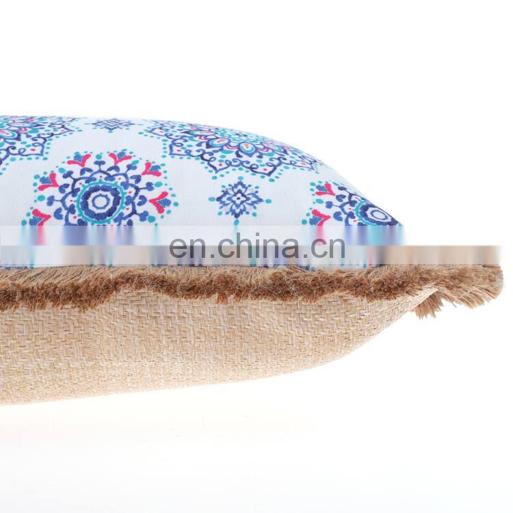 Factory Supply Waterproof Durable Blue Comfort Classics Flower Screen Printing Outdoor Pillows with Jute Fringes