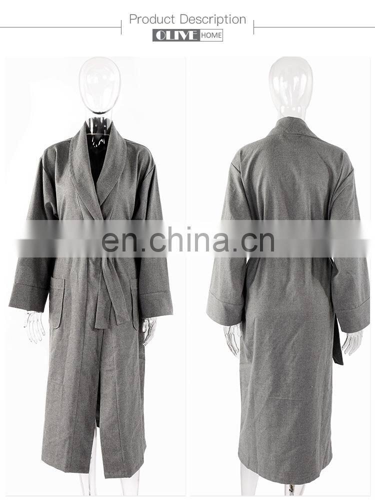 Custom made grey French exquisite cuffs shawl collar wholesale bathrobe hotel for men
