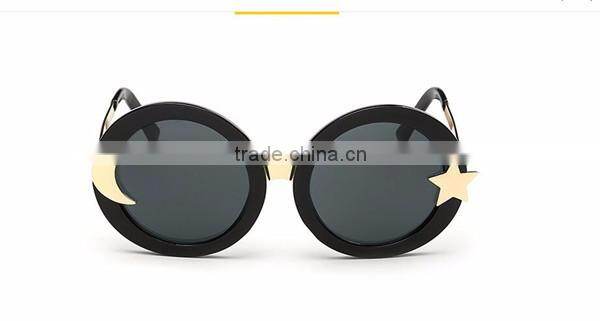 designer unique style fashionable full metal frame mirror round sunglasses with sun and star decoration