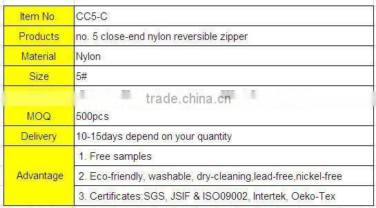 no. 5 close-end nylon reversible zipper