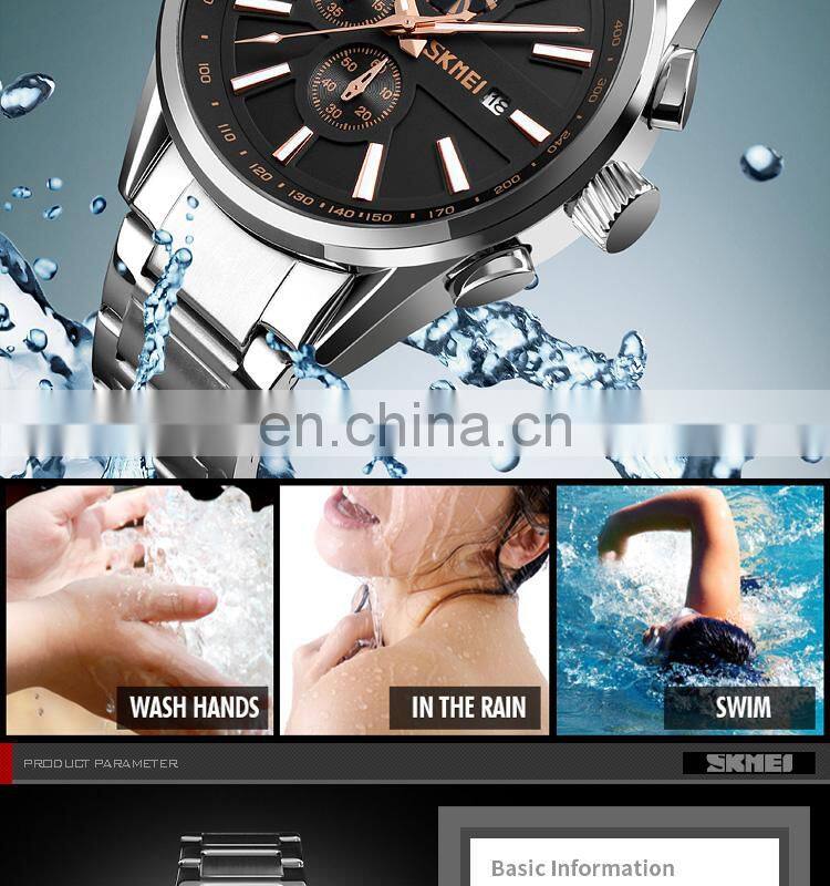 New Products SKMEI 9175 30M Waterproof Wristwatch Quartz Business Men Stainless Steel Watches