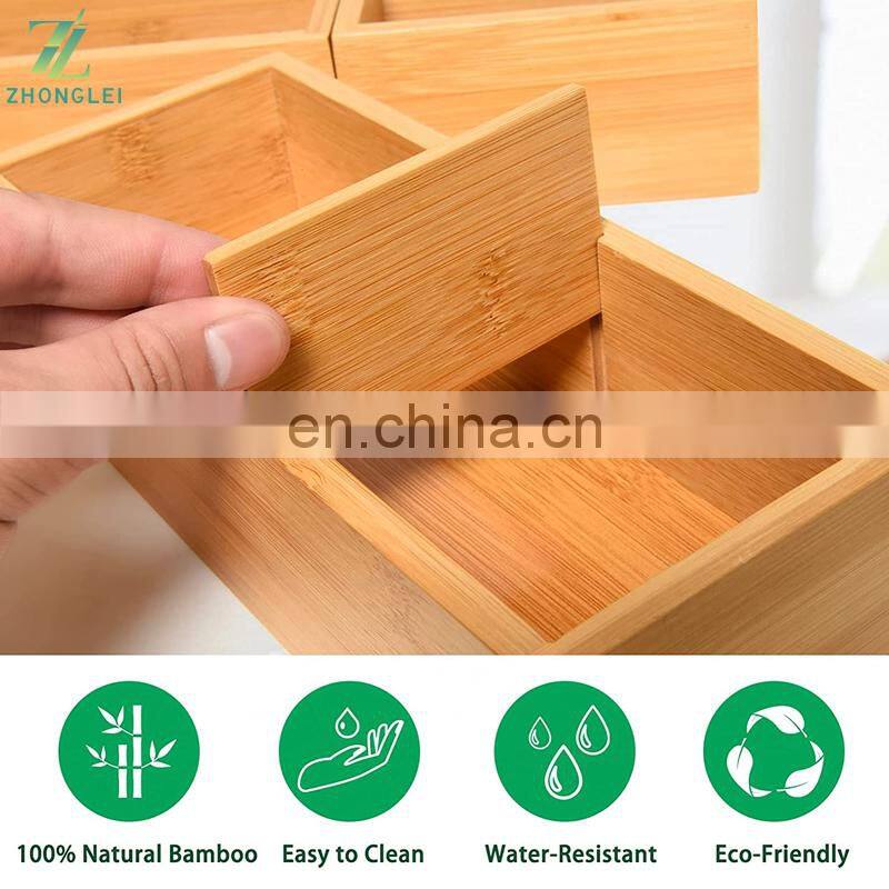 5 Boxes Bamboo Kitchen Drawer Organizer for Large Utensils Bathroom Drawer Organizers Drawer Divider