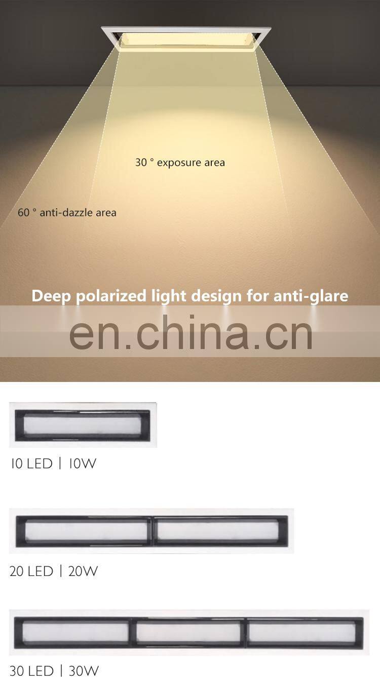 Long Lifespan Surface Embedded Rectangle SMD Office 10W 20W 30W Led Linear Light Downlight