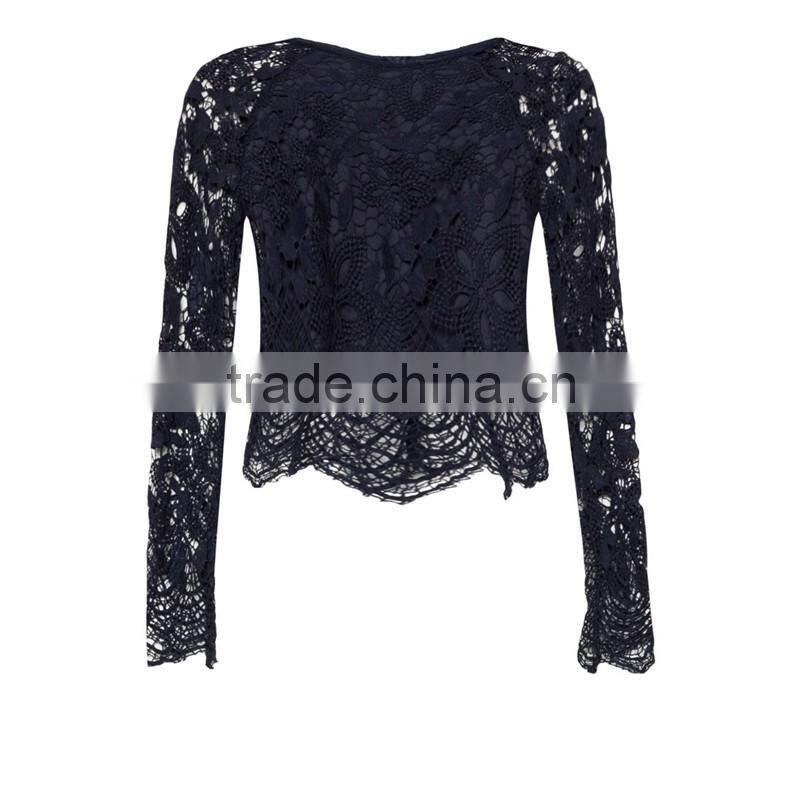 OEM service women lace t shirt with wholesale price China supply black t shirtTS024
