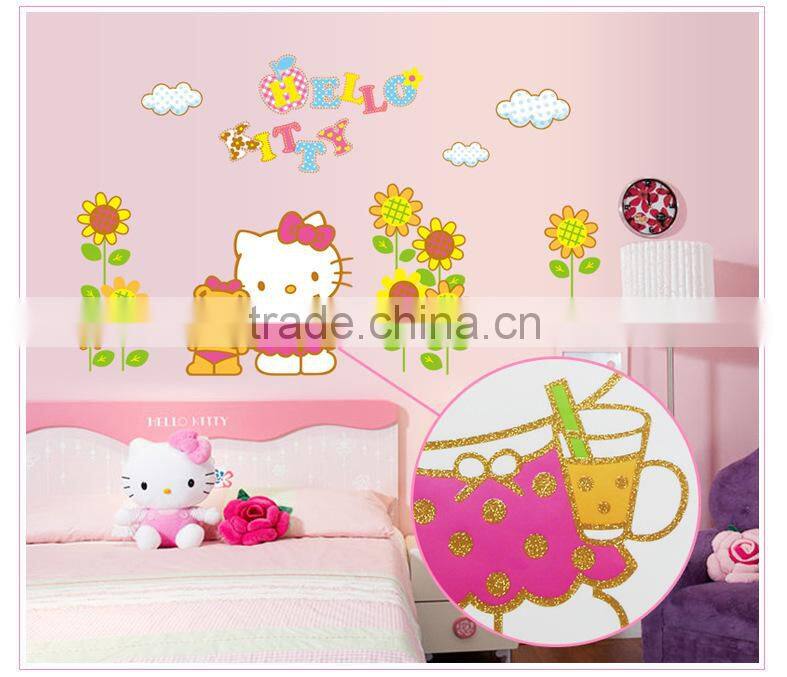removable glitter hello kitty room decoration stickers