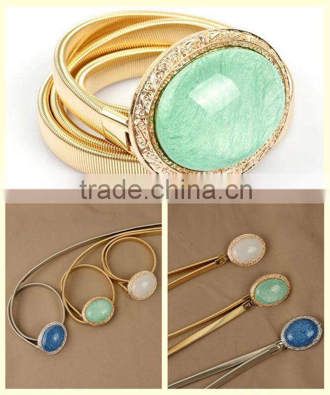 Hot sale gold waist chain vintage gold frame oval stone belly chain