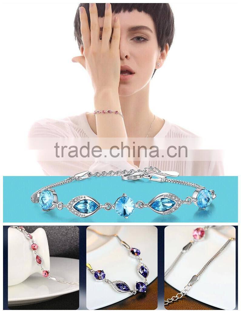 Fahion sterling silver jewelry rhodium plated charms for girls ruby crystal silver bracelet for best gift