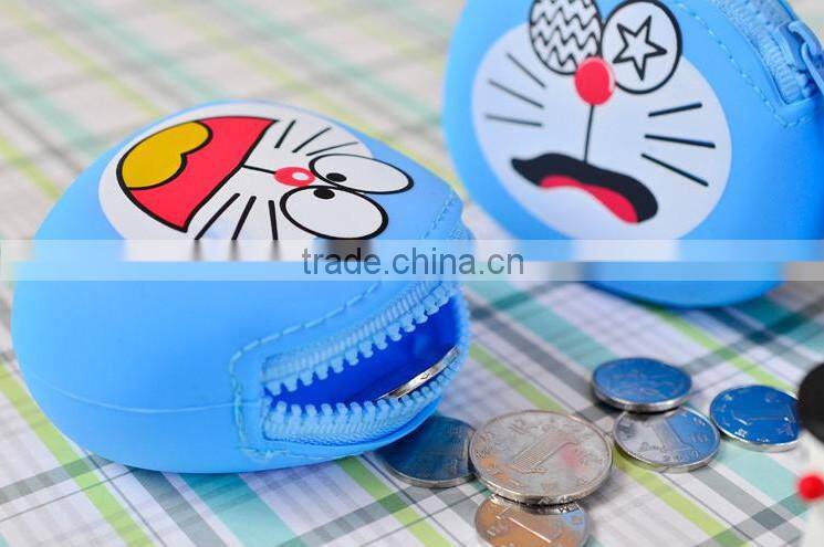 2015 Light blue Silicone zipper coin purses without any silk printing/ Small change purse