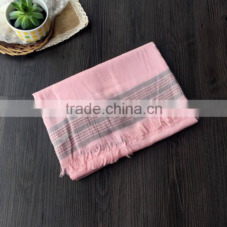 Fashion New Arrival Women Lady Long Plain Cotton Linen Striped Yarn Dyed Scarf