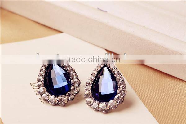 Oval crystal stud earrings fashion exotic earrings blue sapphire earrings