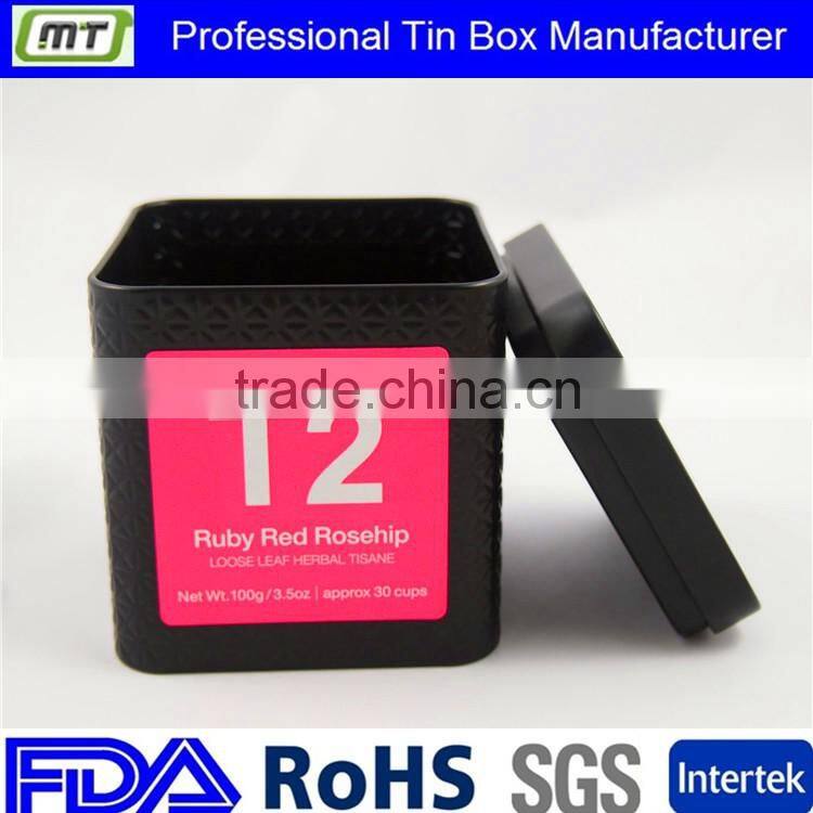 square tin sugar box package with insert lid