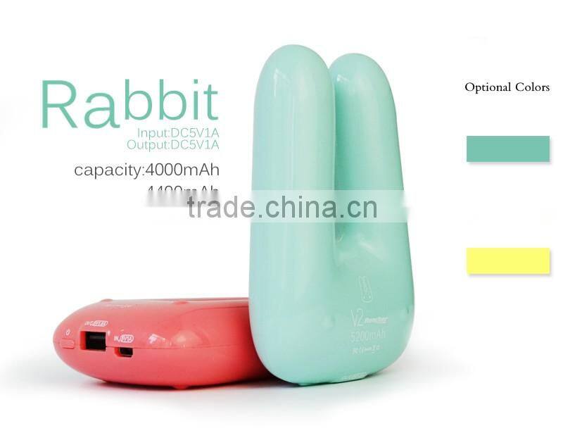 Cartoon rabbit style large capacity sloar power bank 5000mah