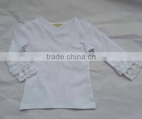 New organic 95% Cotton 5% Spandex best selling Blank white ruffles kids t shirt wholesale