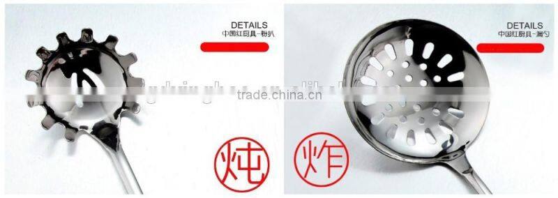 3 MM Thick 6 Pcs Kitchen Utensil Set of Stainless Cookware with Red Silicone Handle