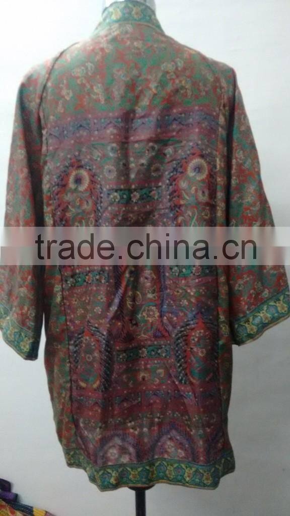 Indian Handmade Girls Nightwear Intimate Sleepware Kimono Bathrobe Vintage Silk Saree Nightgown