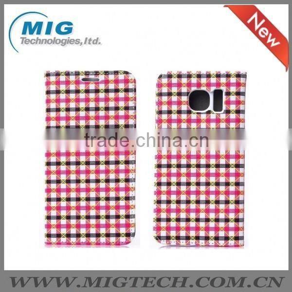 For samsung galaxy S6 Grid pattern PU leather case Cell phone case, For Samsung S6 or For Samsung S6 edge