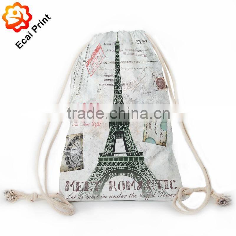 2016 fashion customize heat transfer printed cinch travel bag