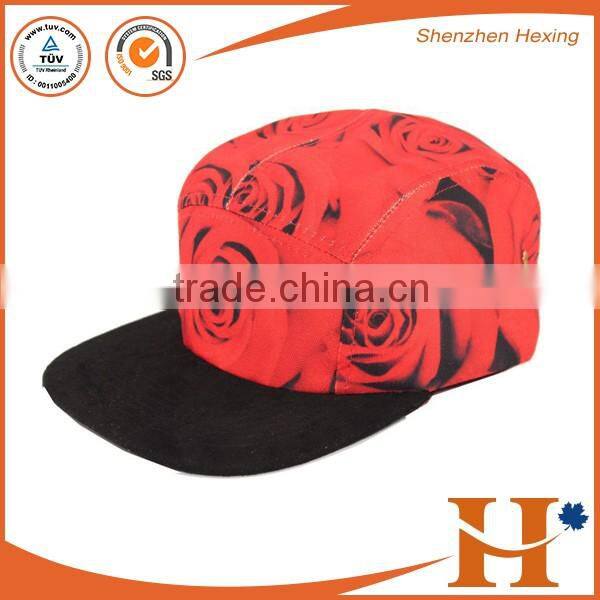 2016 high quality embroidered black leather strapback hat blank embroided 5 panel