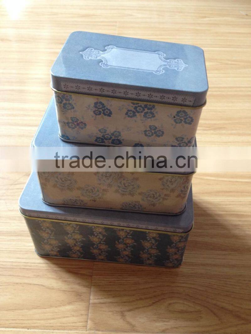 3 piece vintage style rectangular bascuit tin set