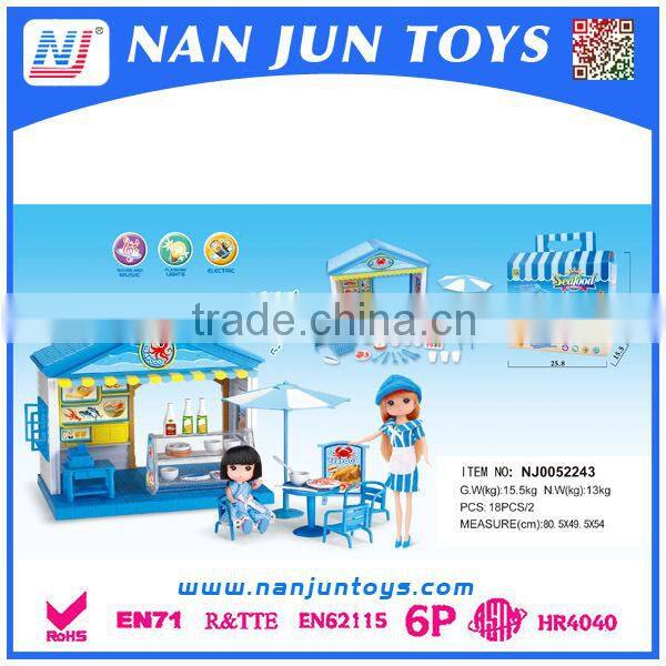 Pretend play doll house with light and music