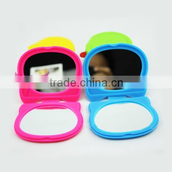 2015 new small Woman travel folded cheapest mini fashion ladies promotion gift fancy small cheap pocket make up silicone mirror