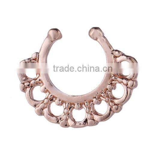 Fake Crystal septum Hoop Ring Nose Body Piercing jewelry Gold rose