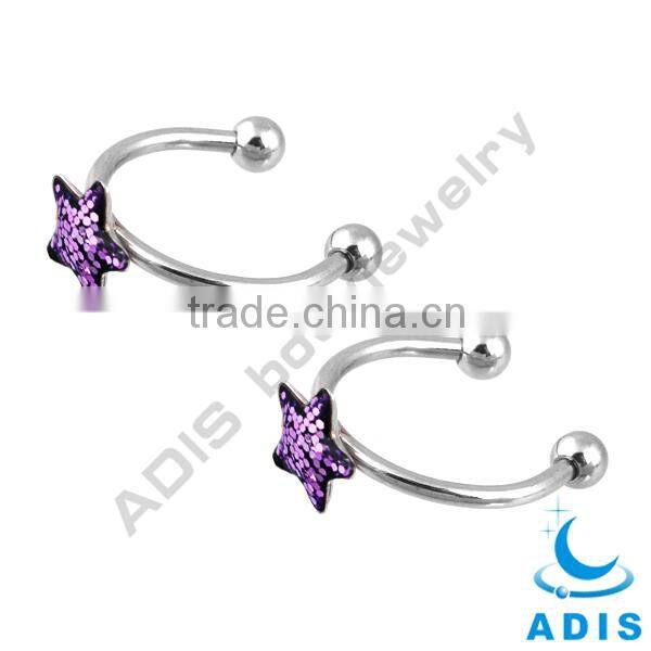 Horseshoe piercing body jewelry 16 gauge G23 titanium glitter nose ring
