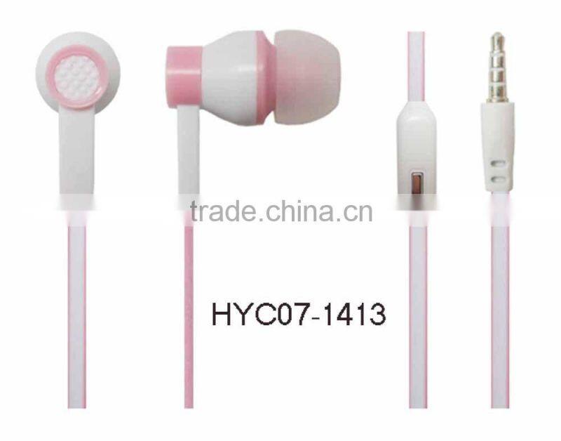 fashion hot sell flat cable eaprhone with mic in-ear earphone earbud earpeice