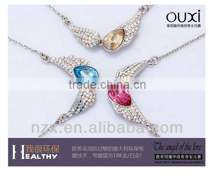 OUXI 2015 red crystal zircon angel wing jewelry fashion necklaces 10409