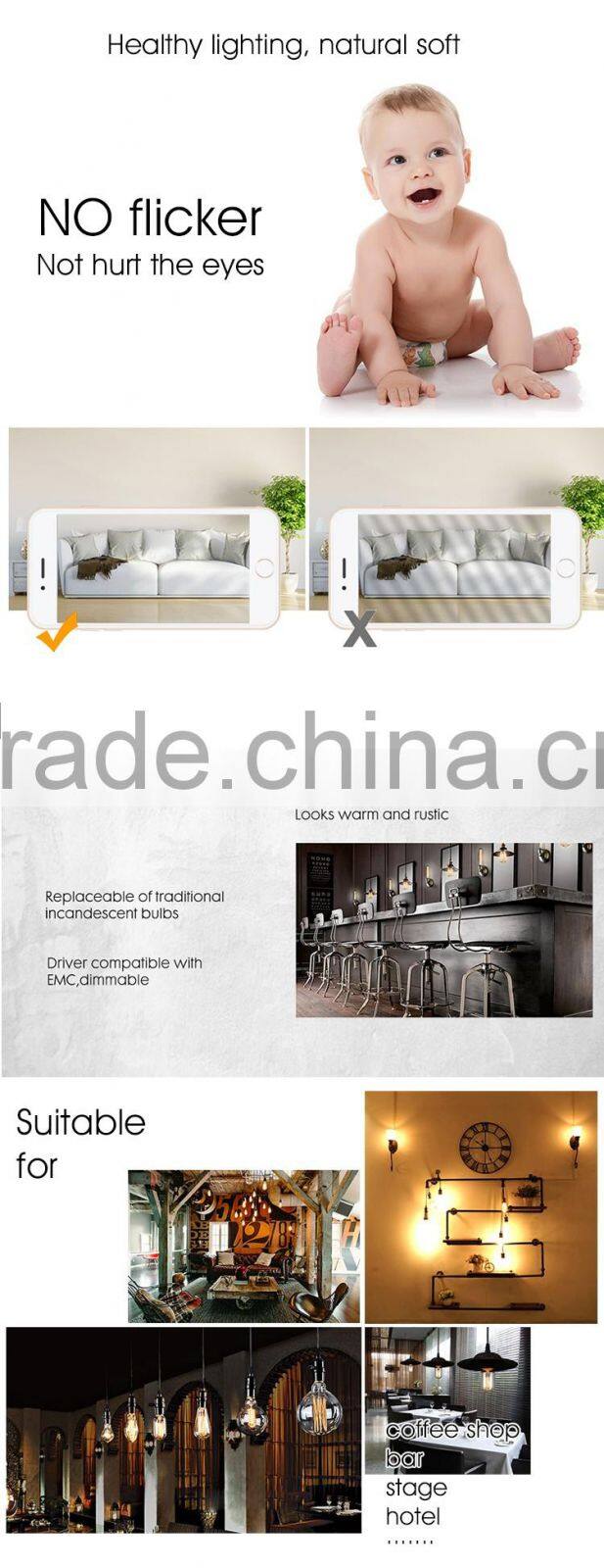 LED Edison Bulb Retro E27 Vintage COB LED Filament light Energy Saving Lamp A60 4W 6W 8W 220V