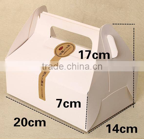 cheap 350g large white kraft paper cake box with handle cracker box chicker box