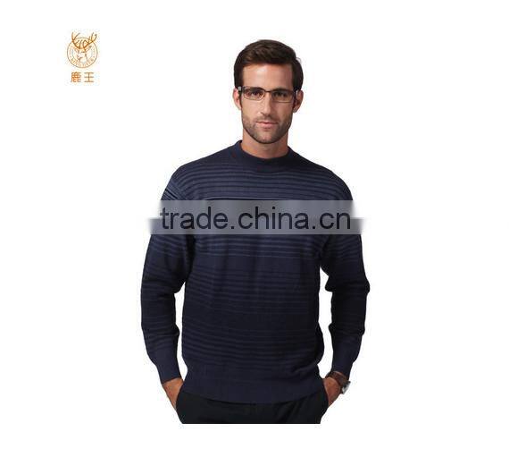 Men Round Neck Cashmere Modern Knitting Sweater, Plain Grey Striated Cashmere Sweater